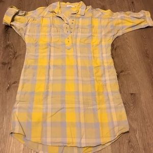 Blue and Tellow Plaid Prana Mini-Dress-Length Shirt